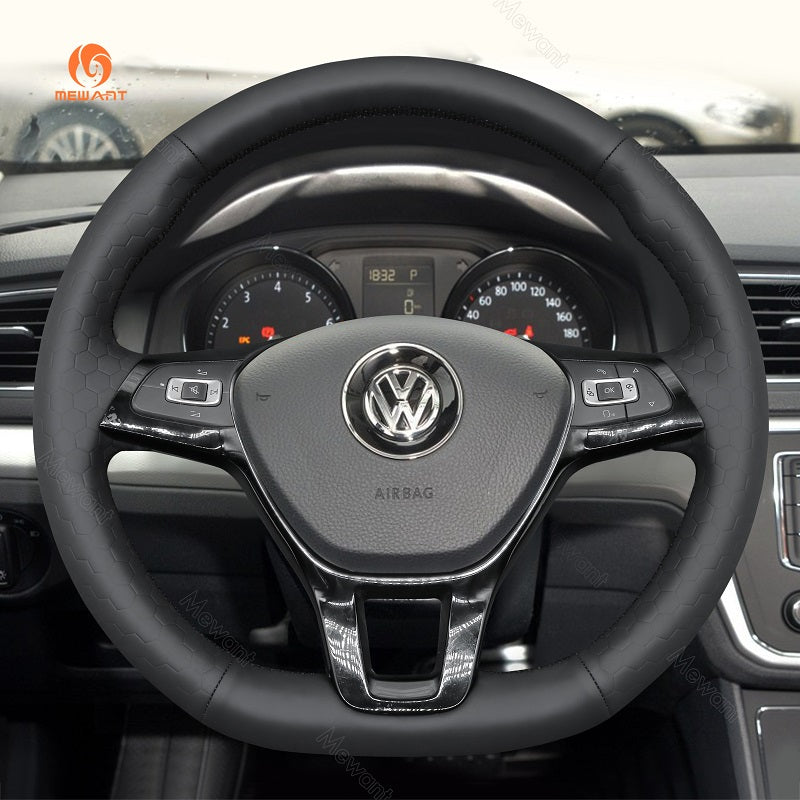 MEWANT Hand DIY Black Leather Suede Car Steering Wheel Cover for Volkswagen VW Golf 7 Golf Alltrack Golf SportWagen Jetta Passat Tiguan e - Golf Arteon Atlas - Alcantara, Leather, Carbon Fiber, Easy Install, Non - Slip, Best Steering Wheel Cover