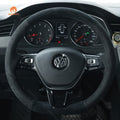 MEWANT Hand DIY Black Leather Suede Car Steering Wheel Cover for Volkswagen VW Golf 7 Golf Alltrack Golf SportWagen Jetta Passat Tiguan e - Golf Arteon Atlas - Alcantara, Leather, Carbon Fiber, Easy Install, Non - Slip, Best Steering Wheel Cover