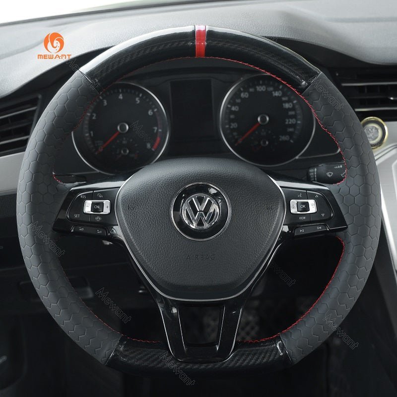 MEWANT Hand DIY Black Leather Suede Car Steering Wheel Cover for Volkswagen VW Golf 7 Golf Alltrack Golf SportWagen Jetta Passat Tiguan e - Golf Arteon Atlas - Alcantara, Leather, Carbon Fiber, Easy Install, Non - Slip, Best Steering Wheel Cover