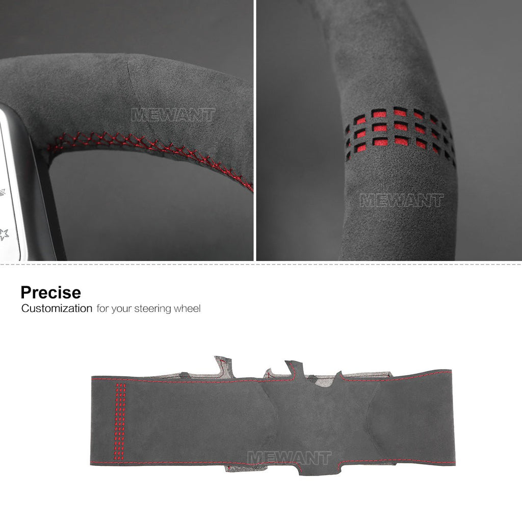 MEWANT Hand Stitch Alcantara Car Steering Wheel Cover for Mercedes Benz W177 W205 C118 C257 W213 W463 H247 X247 W167 W222 - Alcantara, Leather, Carbon Fiber, Easy Install, Non - Slip, Best Steering Wheel Cover