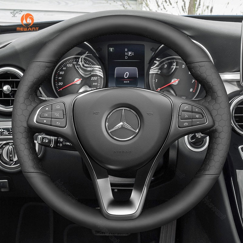 MEWANT Hand Stitch Alcantara Car Steering Wheel Cover for Mercedes Benz W205 C117 C218 W213 X156 X253 C253 W166 X166 W447 - Alcantara, Leather, Carbon Fiber, Easy Install, Non - Slip, Best Steering Wheel Cover
