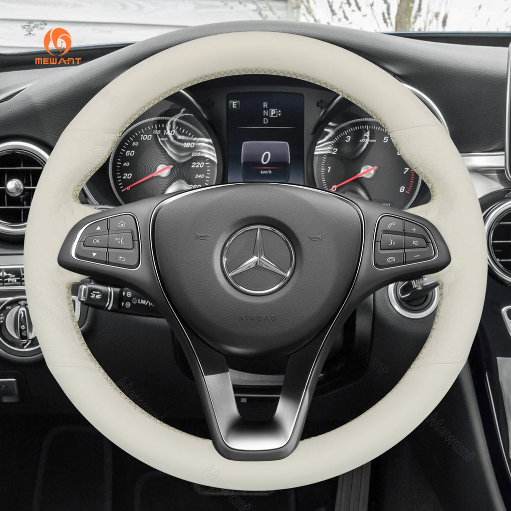MEWANT Hand Stitch Alcantara Car Steering Wheel Cover for Mercedes Benz W205 C117 C218 W213 X156 X253 C253 W166 X166 W447 - Alcantara, Leather, Carbon Fiber, Easy Install, Non - Slip, Best Steering Wheel Cover