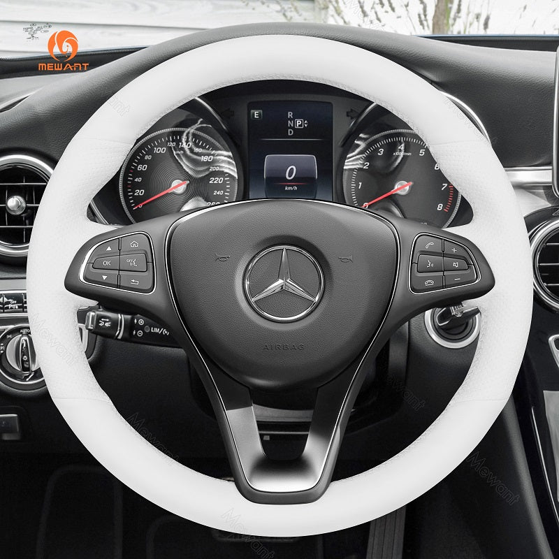 MEWANT Hand Stitch Alcantara Car Steering Wheel Cover for Mercedes Benz W205 C117 C218 W213 X156 X253 C253 W166 X166 W447 - Alcantara, Leather, Carbon Fiber, Easy Install, Non - Slip, Best Steering Wheel Cover