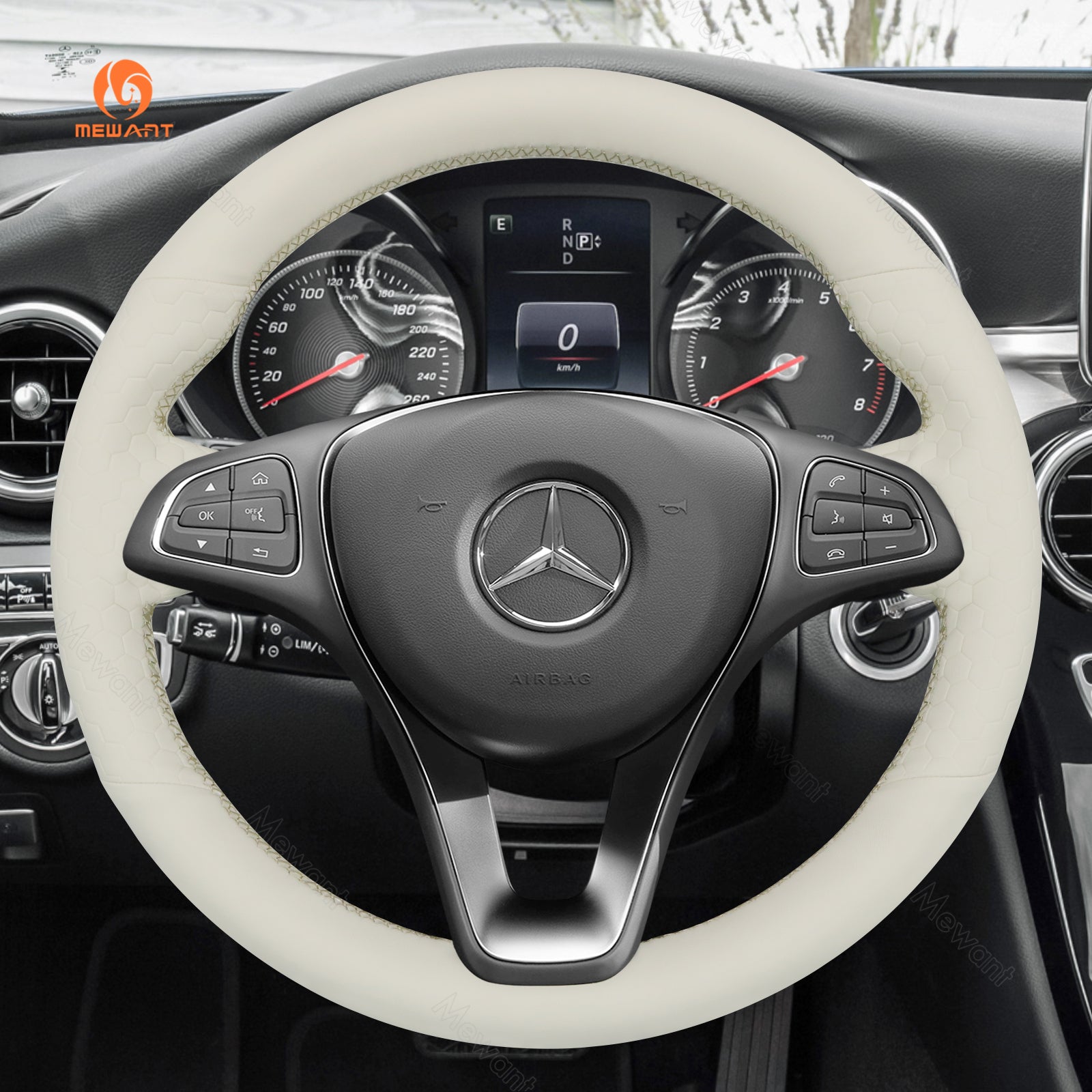 MEWANT Hand Stitch Alcantara Car Steering Wheel Cover for Mercedes Benz W205 C117 C218 W213 X156 X253 C253 W166 X166 W447 - Alcantara, Leather, Carbon Fiber, Easy Install, Non - Slip, Best Steering Wheel Cover