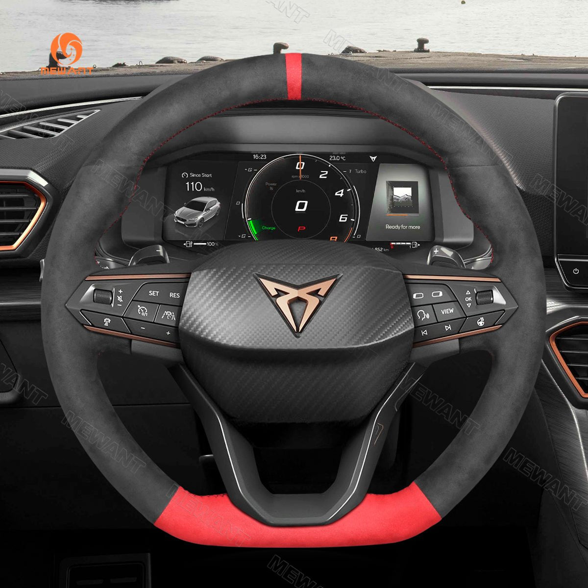 MEWANT Hand Stitch Alcantara Car Steering Wheel Cover for Seat Cupra Leon 2020 - 2021 - Alcantara, Leather, Carbon Fiber, Easy Install, Non - Slip, Best Steering Wheel Cover