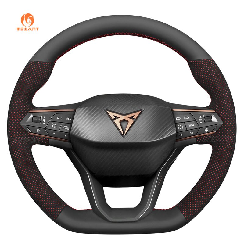 MEWANT Hand Stitch Alcantara Car Steering Wheel Cover for Seat Cupra Leon 2020 - 2021 - Alcantara, Leather, Carbon Fiber, Easy Install, Non - Slip, Best Steering Wheel Cover