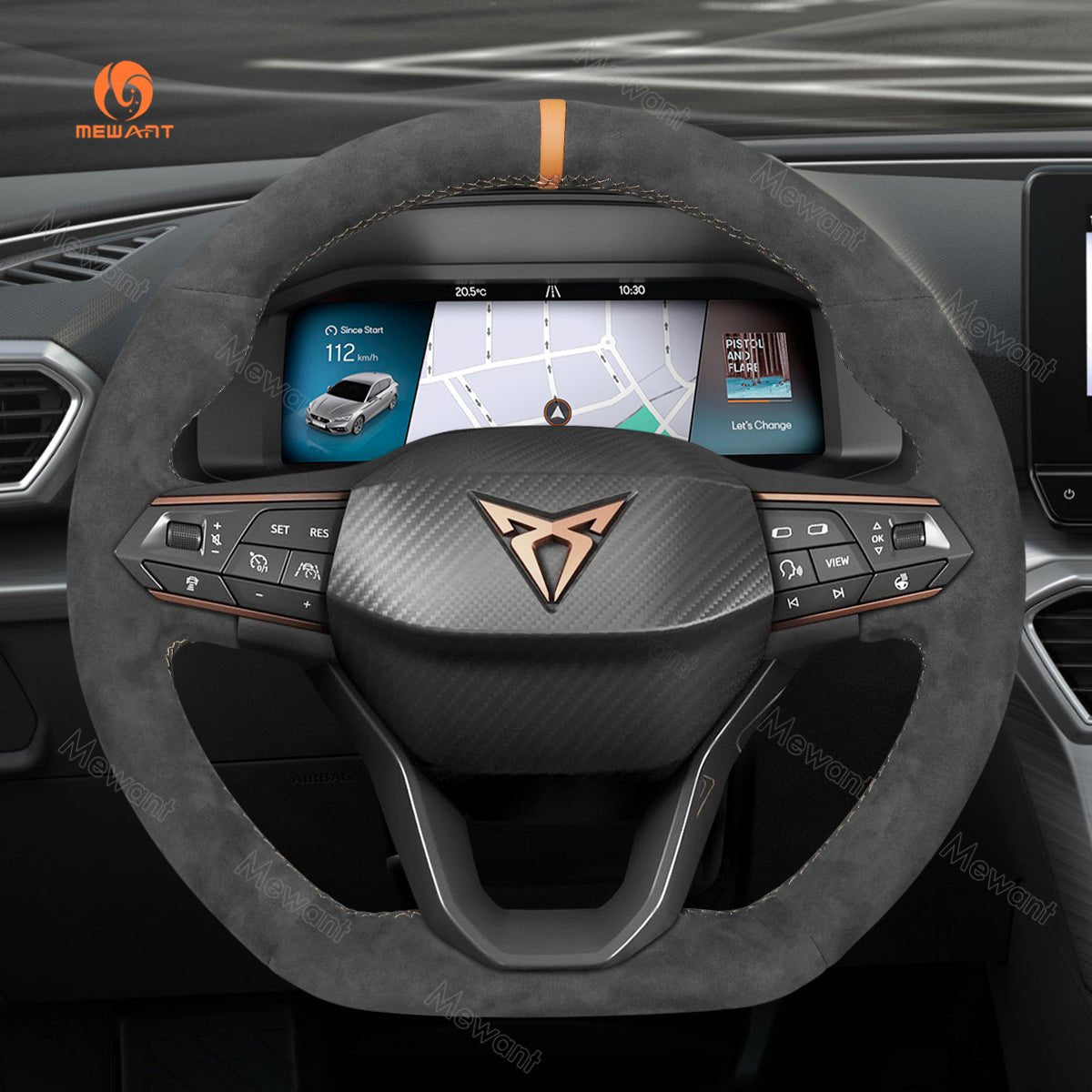 MEWANT Hand Stitch Alcantara Car Steering Wheel Cover for Seat Cupra Leon 2020 - 2021 - Alcantara, Leather, Carbon Fiber, Easy Install, Non - Slip, Best Steering Wheel Cover