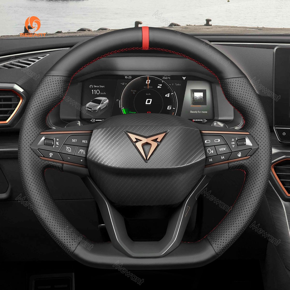 MEWANT Hand Stitch Alcantara Car Steering Wheel Cover for Seat Cupra Leon 2020 - 2021 - Alcantara, Leather, Carbon Fiber, Easy Install, Non - Slip, Best Steering Wheel Cover