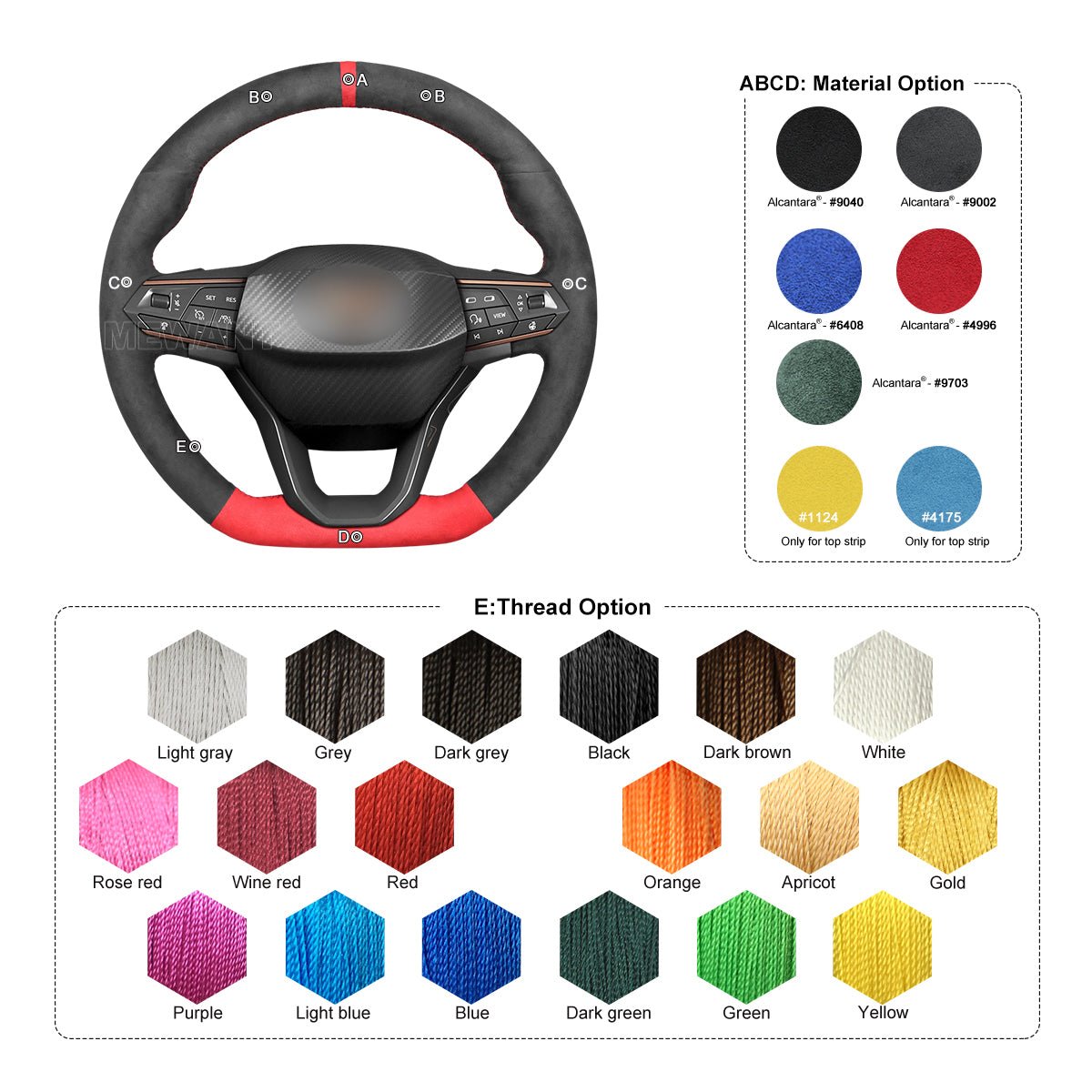 MEWANT Hand Stitch Alcantara Car Steering Wheel Cover for Seat Cupra Leon 2020 - 2021 - Alcantara, Leather, Carbon Fiber, Easy Install, Non - Slip, Best Steering Wheel Cover