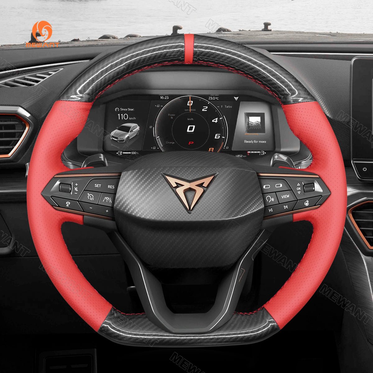 MEWANT Hand Stitch Alcantara Car Steering Wheel Cover for Seat Cupra Leon 2020 - 2021 - Alcantara, Leather, Carbon Fiber, Easy Install, Non - Slip, Best Steering Wheel Cover