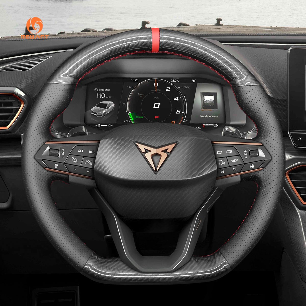 MEWANT Hand Stitch Alcantara Car Steering Wheel Cover for Seat Cupra Leon 2020 - 2021 - Alcantara, Leather, Carbon Fiber, Easy Install, Non - Slip, Best Steering Wheel Cover
