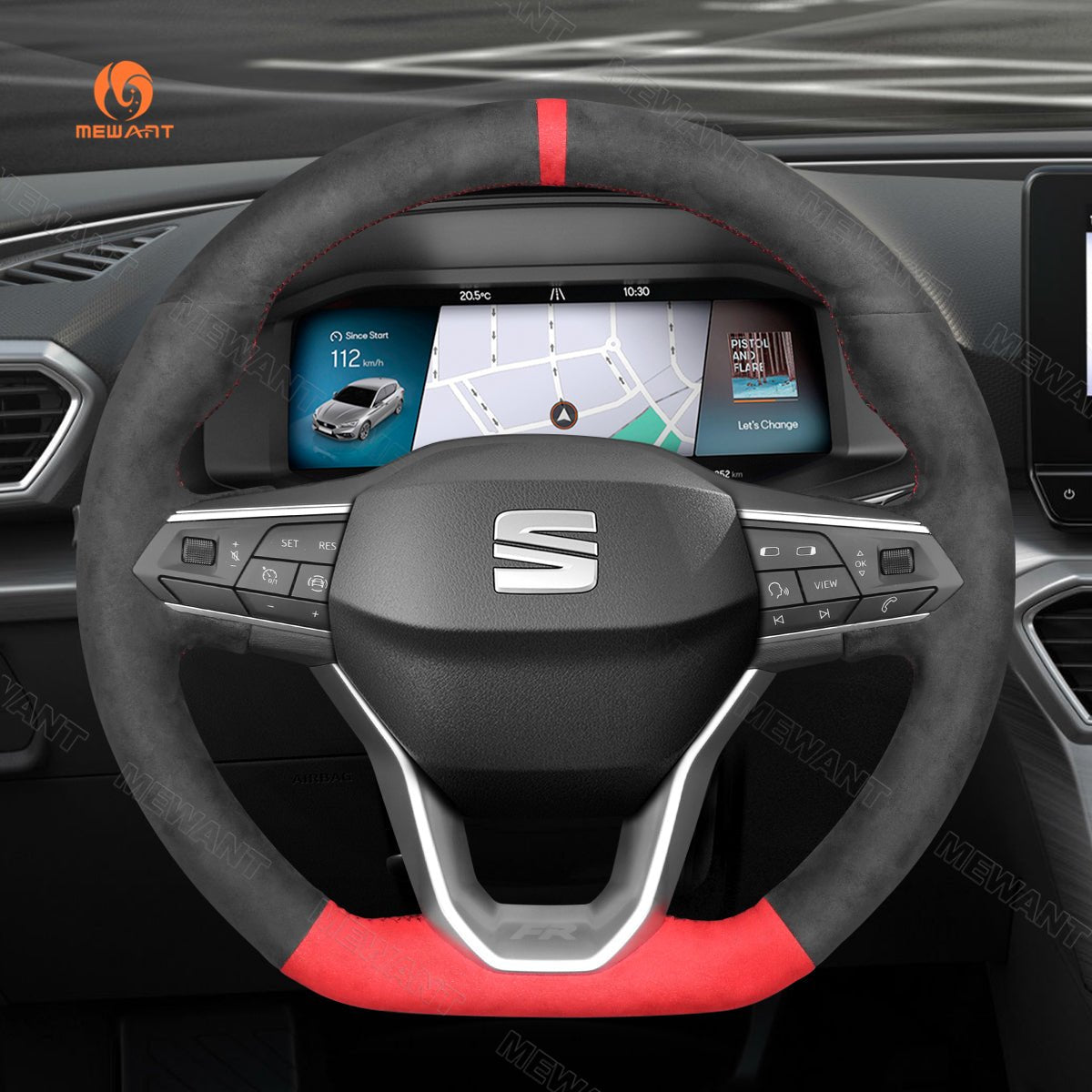 MEWANT Hand Stitch Alcantara Car Steering Wheel Cover for Seat Leon 2020 - 2021 / Ateca 2020 - 2021 / Tarraco 2020 - 2021 - Alcantara, Leather, Carbon Fiber, Easy Install, Non - Slip, Best Steering Wheel Cover