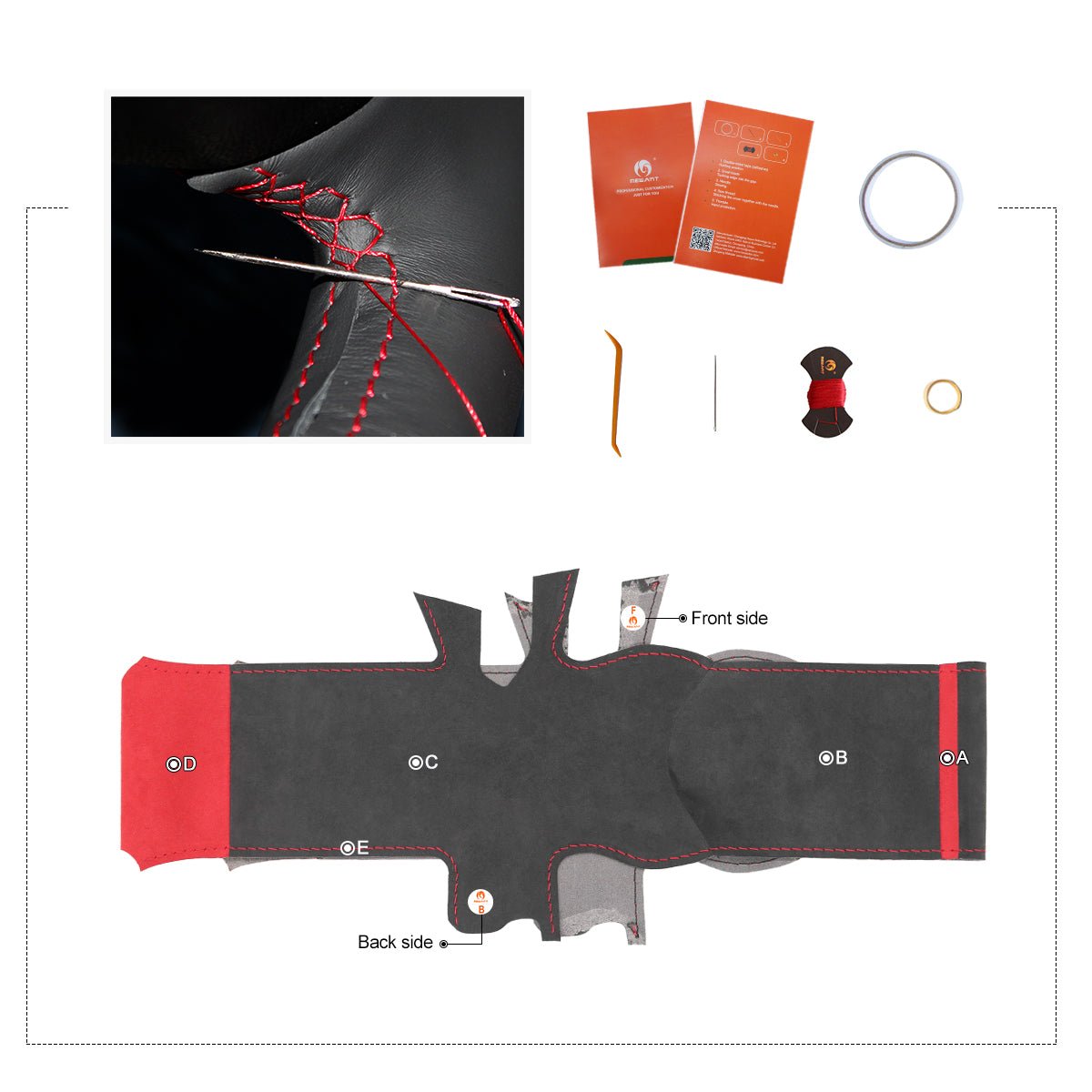 MEWANT Hand Stitch Alcantara Car Steering Wheel Cover for Seat Leon 2020 - 2021 / Ateca 2020 - 2021 / Tarraco 2020 - 2021 - Alcantara, Leather, Carbon Fiber, Easy Install, Non - Slip, Best Steering Wheel Cover