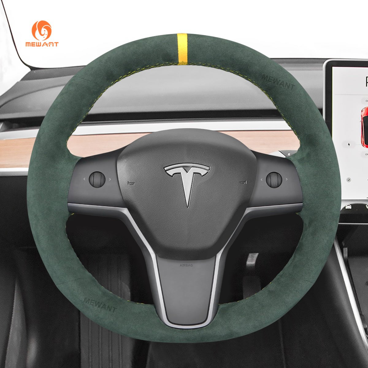 MEWANT Hand Stitch Alcantara Car Steering Wheel Cover for Tesla Model 3 2017 - 2020 / Model Y 2020 - 2021 - Mewant Cover