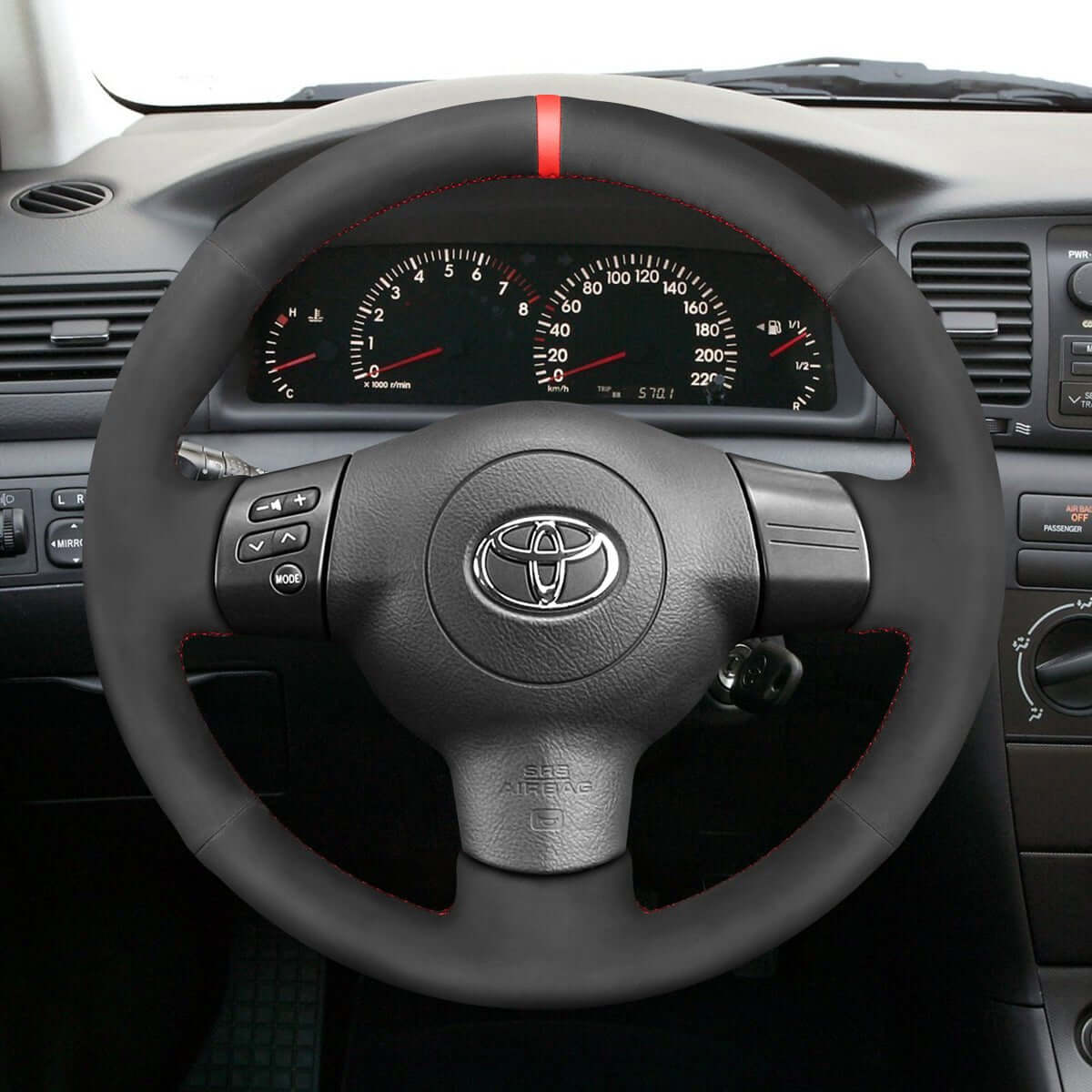 MEWANT Hand Stitch Balck Suede Car Steering Wheel Cover for Toyota Corolla Caldina RAV4 Wish for Scion tC xA xB 2002 - 2009 - Alcantara, Leather, Carbon Fiber, Easy Install, Non - Slip, Best Steering Wheel Cover