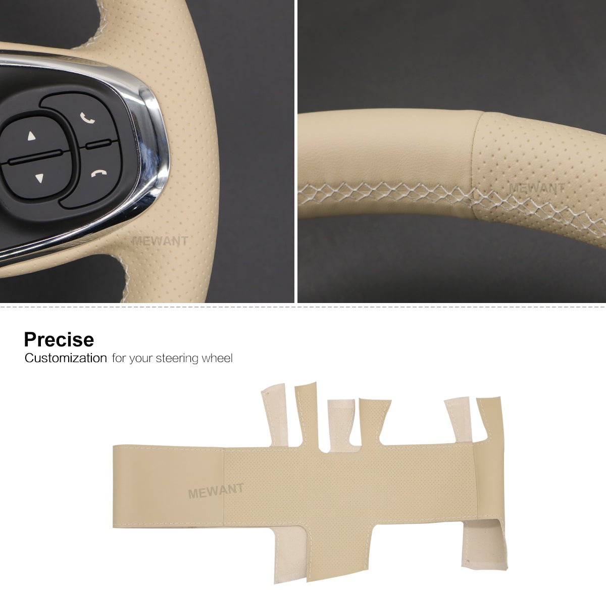 MEWANT Hand Stitch Beige Leather Car Steering Wheel Cover for Fiat 500 2015 - 2021 / 500C 2016 - 2021 - Mewant Cover