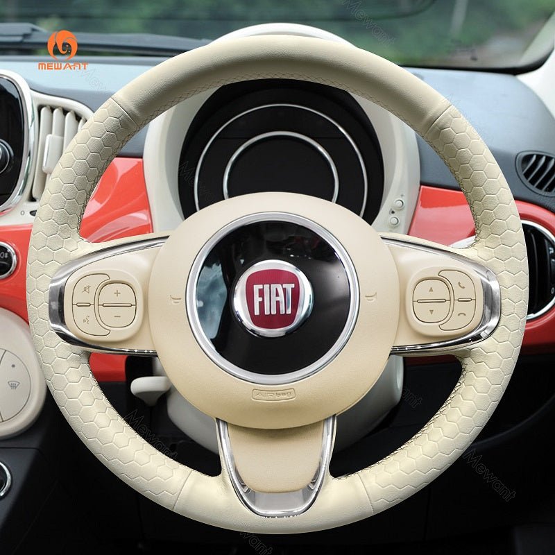 MEWANT Hand Stitch Beige Leather Car Steering Wheel Cover for Fiat 500 2015 - 2021 / 500C 2016 - 2021 - Mewant Cover