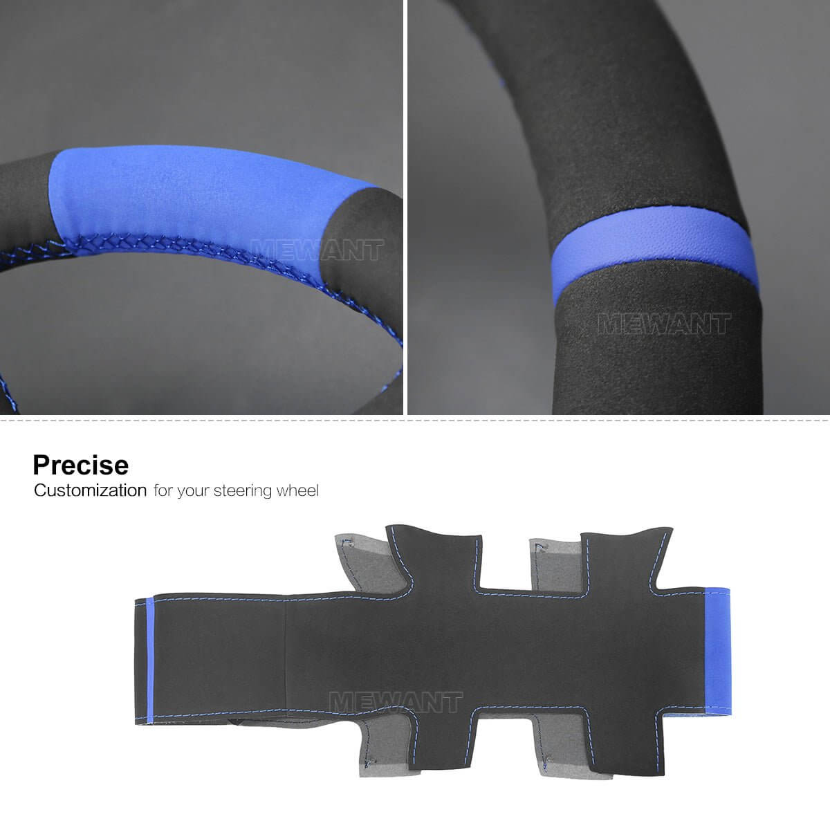 MEWANT Hand Stitch Black Blue Suede Car Steering Wheel Cover for Ford Focus C - Max Transit Connect - Alcantara, Leather, Carbon Fiber, Easy Install, Non - Slip, Best Steering Wheel Cover