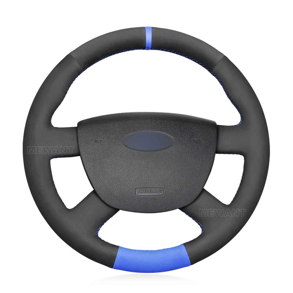 MEWANT Hand Stitch Black Blue Suede Car Steering Wheel Cover for Ford Focus C - Max Transit Connect - Alcantara, Leather, Carbon Fiber, Easy Install, Non - Slip, Best Steering Wheel Cover