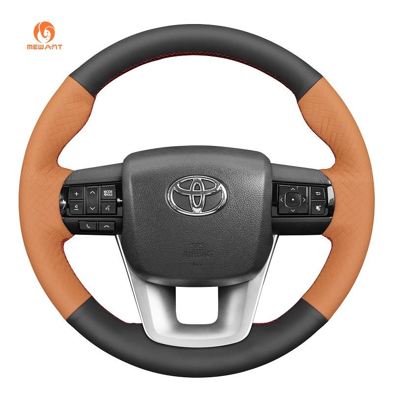 MEWANT Hand Stitch Black Carbon Fiber Leather Car Steering Wheel Cover for Toyota Hilux 2015 - 2021 / Fortuner 2015 - 2021 - Alcantara, Leather, Carbon Fiber, Easy Install, Non - Slip, Best Steering Wheel Cover
