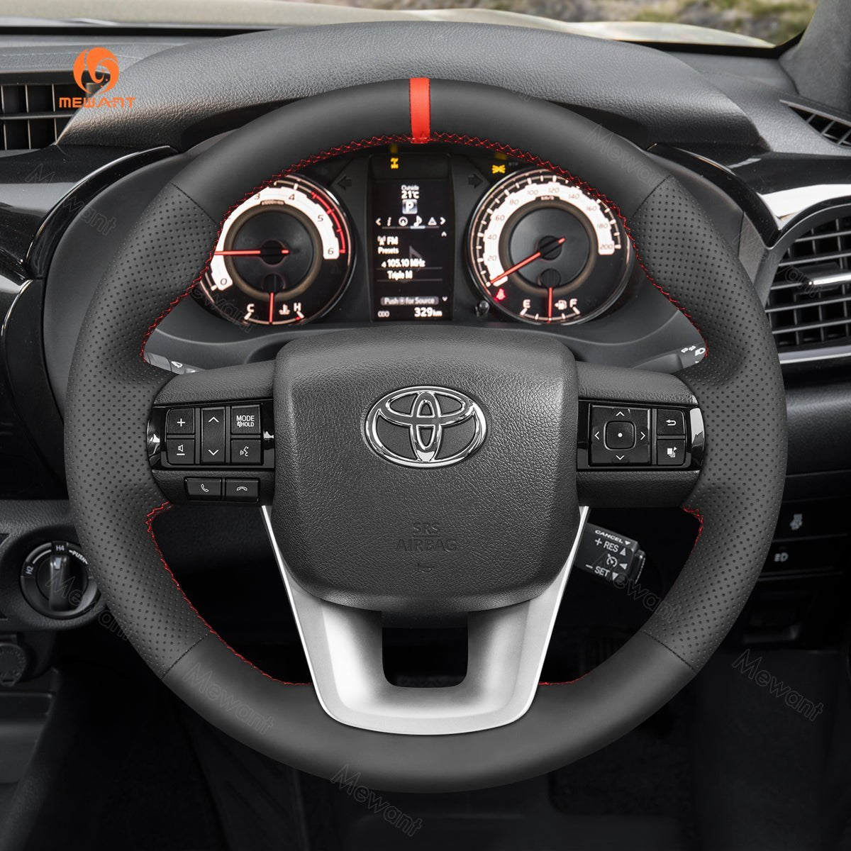 MEWANT Hand Stitch Black Carbon Fiber Leather Car Steering Wheel Cover for Toyota Hilux 2015 - 2021 / Fortuner 2015 - 2021 - Alcantara, Leather, Carbon Fiber, Easy Install, Non - Slip, Best Steering Wheel Cover