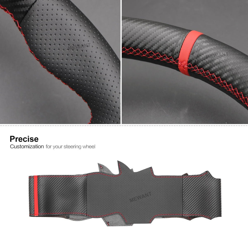 MEWANT Hand Stitch Black Carbon Fiber Leather Car Steering Wheel Cover for Toyota Hilux 2015 - 2021 / Fortuner 2015 - 2021 - Alcantara, Leather, Carbon Fiber, Easy Install, Non - Slip, Best Steering Wheel Cover