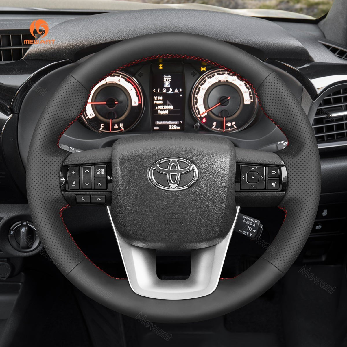 MEWANT Hand Stitch Black Carbon Fiber Leather Car Steering Wheel Cover for Toyota Hilux 2015 - 2021 / Fortuner 2015 - 2021 - Alcantara, Leather, Carbon Fiber, Easy Install, Non - Slip, Best Steering Wheel Cover