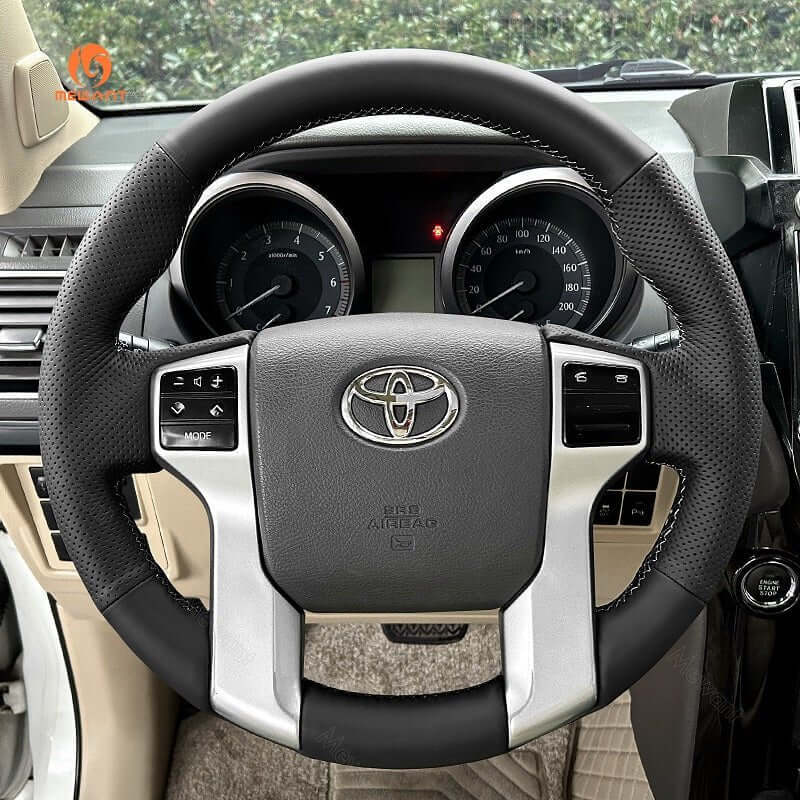 MEWANT Hand Stitch Black Carbon Fiber Leather Car Steering Wheel Cover for Toyota Land Cruiser Prado 2009 - 2017 / Tundra 2013 - 2020 - Alcantara, Leather, Carbon Fiber, Easy Install, Non - Slip, Best Steering Wheel Cover