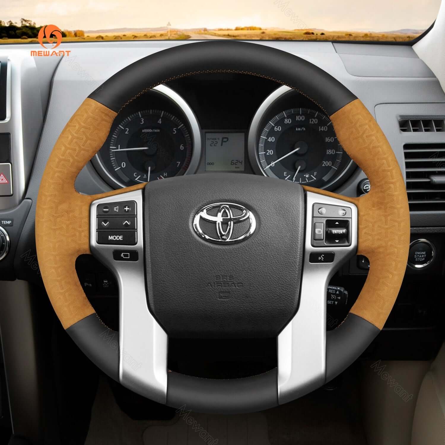 MEWANT Hand Stitch Black Carbon Fiber Leather Car Steering Wheel Cover for Toyota Land Cruiser Prado 2009 - 2017 / Tundra 2013 - 2020 - Alcantara, Leather, Carbon Fiber, Easy Install, Non - Slip, Best Steering Wheel Cover