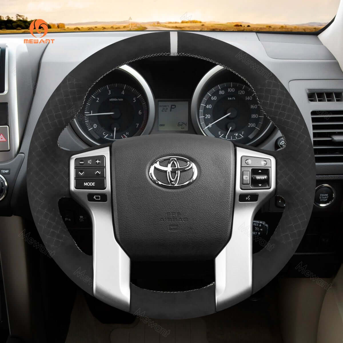 MEWANT Hand Stitch Black Carbon Fiber Leather Car Steering Wheel Cover for Toyota Land Cruiser Prado 2009 - 2017 / Tundra 2013 - 2020 - Alcantara, Leather, Carbon Fiber, Easy Install, Non - Slip, Best Steering Wheel Cover