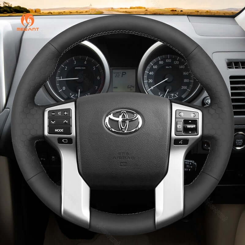 MEWANT Hand Stitch Black Carbon Fiber Leather Car Steering Wheel Cover for Toyota Land Cruiser Prado 2009 - 2017 / Tundra 2013 - 2020 - Alcantara, Leather, Carbon Fiber, Easy Install, Non - Slip, Best Steering Wheel Cover
