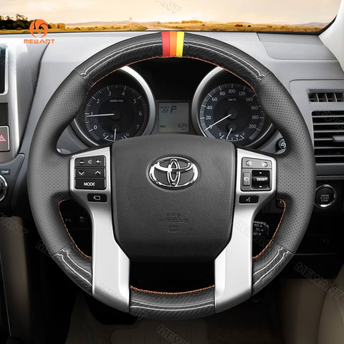MEWANT Hand Stitch Black Carbon Fiber Leather Car Steering Wheel Cover for Toyota Land Cruiser Prado 2009 - 2017 / Tundra 2013 - 2020 - Alcantara, Leather, Carbon Fiber, Easy Install, Non - Slip, Best Steering Wheel Cover