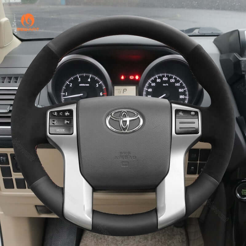 MEWANT Hand Stitch Black Carbon Fiber Leather Car Steering Wheel Cover for Toyota Land Cruiser Prado 2009 - 2017 / Tundra 2013 - 2020 - Alcantara, Leather, Carbon Fiber, Easy Install, Non - Slip, Best Steering Wheel Cover