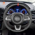 MEWANT Hand Stitch Black Carbon Fiber Suede Car Steering Wheel Cover for Jeep Compass 2017 Renegade 2016 2017 - Alcantara, Leather, Carbon Fiber, Easy Install, Non - Slip, Best Steering Wheel Cover