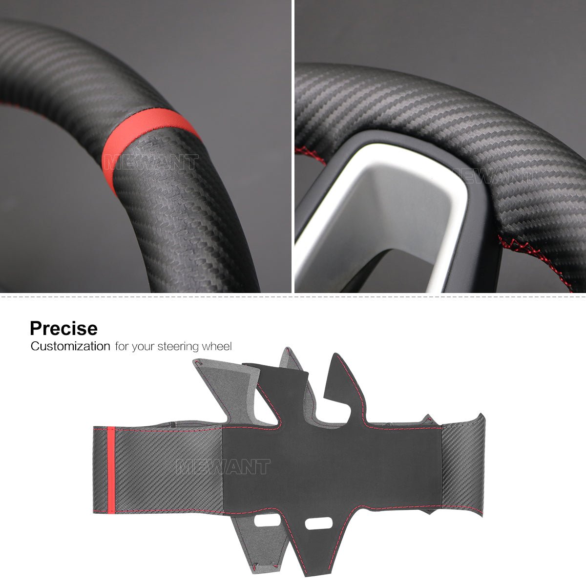 MEWANT Hand Stitch Black Carbon Fiber Suede Car Steering Wheel Cover for Jeep Compass 2017 Renegade 2016 2017 - Alcantara, Leather, Carbon Fiber, Easy Install, Non - Slip, Best Steering Wheel Cover