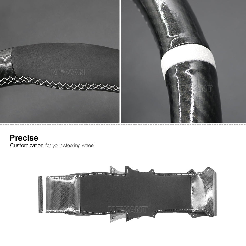 MEWANT Hand Stitch Black Carbon Fiber Suede Car Steering Wheel Cover for Toyota Yaris 2012 - 2020 / Ractis 2010 - 2015 - Alcantara, Leather, Carbon Fiber, Easy Install, Non - Slip, Best Steering Wheel Cover