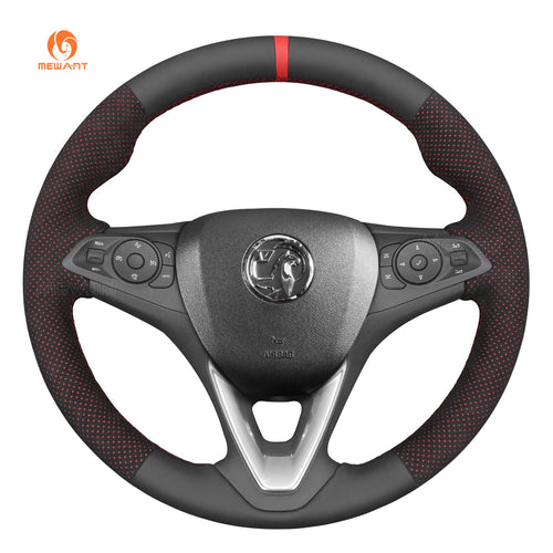 MEWANT Hand Stitch Black Genuine Leather Suede Car Steering Wheel Cover for Opel Astra K Corsa E Crossland Grandland Insignia Zafira - Mewant Cover