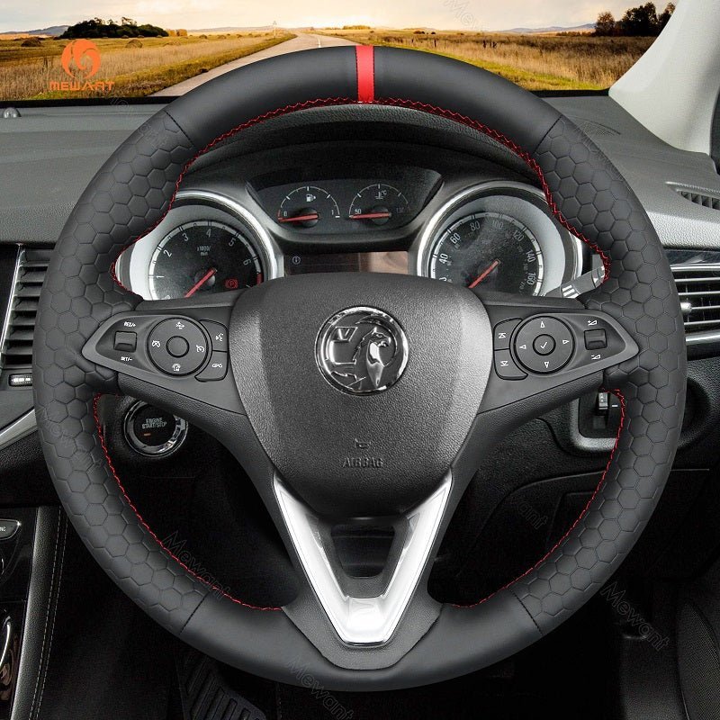 MEWANT Hand Stitch Black Genuine Leather Suede Car Steering Wheel Cover for Opel Astra K Corsa E Crossland Grandland Insignia Zafira - Alcantara, Leather, Carbon Fiber, Easy Install, Non - Slip, Best Steering Wheel Cover