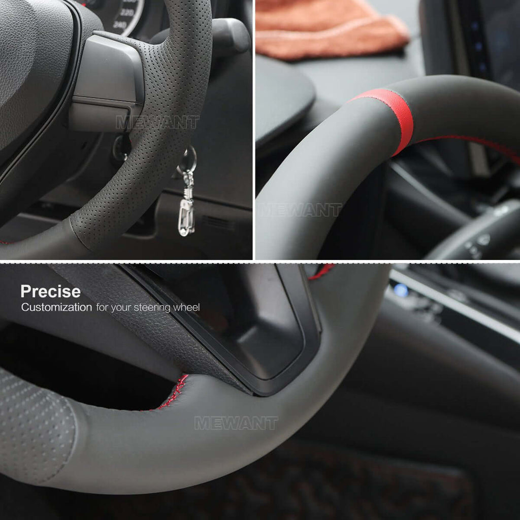 MEWANT Hand Stitch Black Leather Car Steering for Toyota Camry Corolla RAV4 Avalon - Alcantara, Leather, Carbon Fiber, Easy Install, Non - Slip, Best Steering Wheel Cover