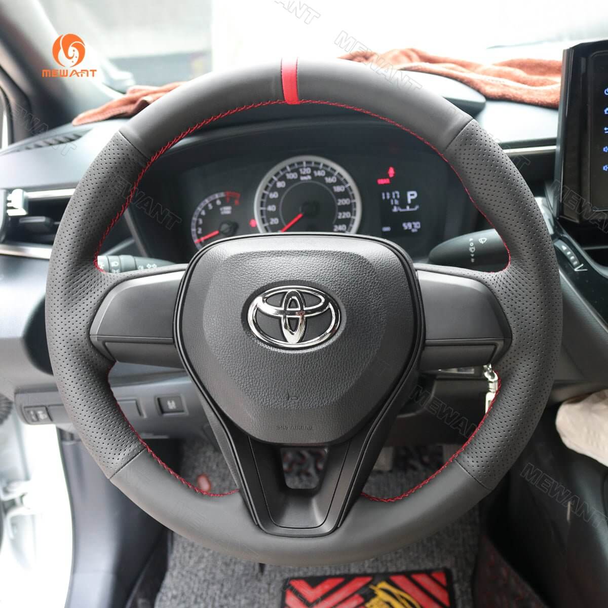 MEWANT Hand Stitch Black Leather Car Steering for Toyota Camry Corolla RAV4 Avalon - Alcantara, Leather, Carbon Fiber, Easy Install, Non - Slip, Best Steering Wheel Cover