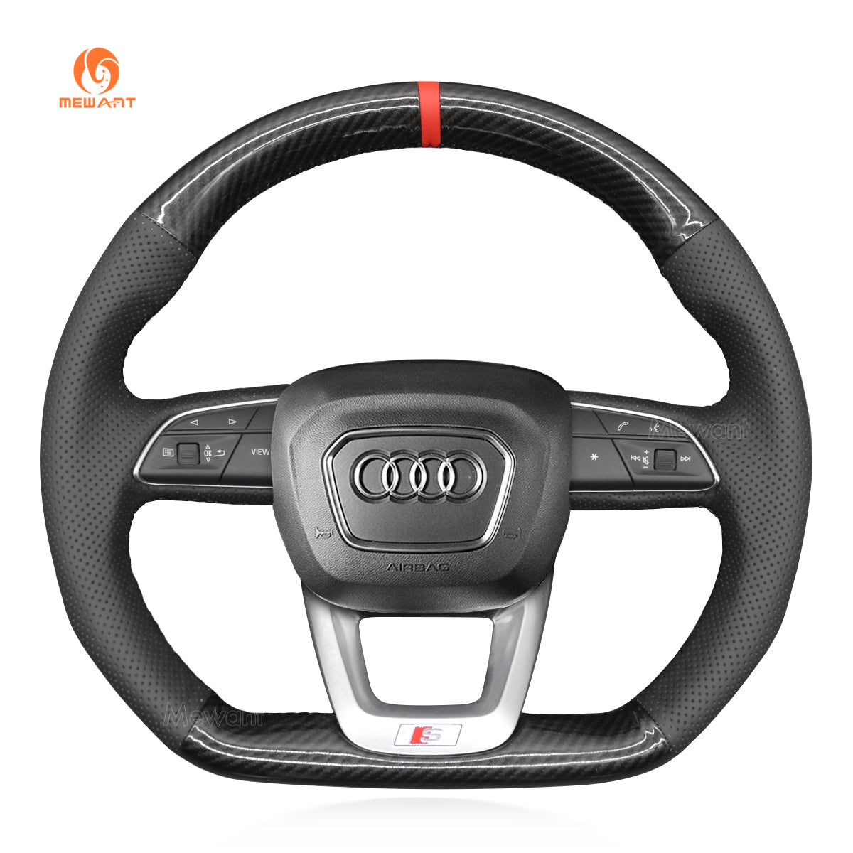 MEWANT Hand Stitch Black Leather Car Steering Wheel Cover for Audi Q3 2018 - 2019 Q5 SQ5 2017 - 2019 Q7 SQ7 2015 - 2019 Q8 SQ8 2018 - 2019 - Mewant Cover