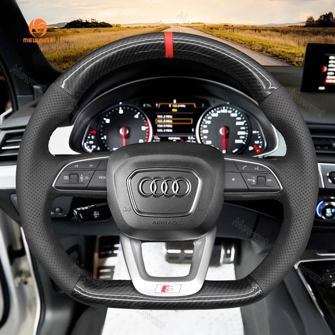 MEWANT Steering Wheel Cover for Audi Q3 2018-2019 Q5 SQ5 Q7 SQ7 Q8 SQ8 2015-2019