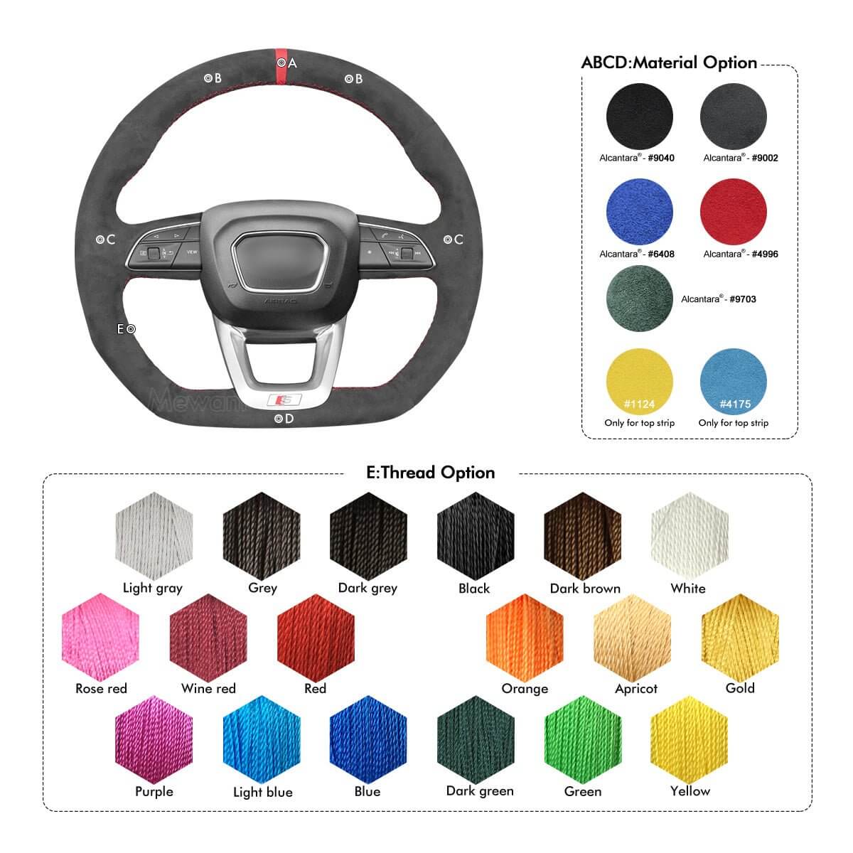 MEWANT Hand Stitch Black Leather Car Steering Wheel Cover for Audi Q3 2018 - 2019 Q5 SQ5 2017 - 2019 Q7 SQ7 2015 - 2019 Q8 SQ8 2018 - 2019 - Alcantara, Leather, Carbon Fiber, Easy Install, Non - Slip, Best Steering Wheel Cover