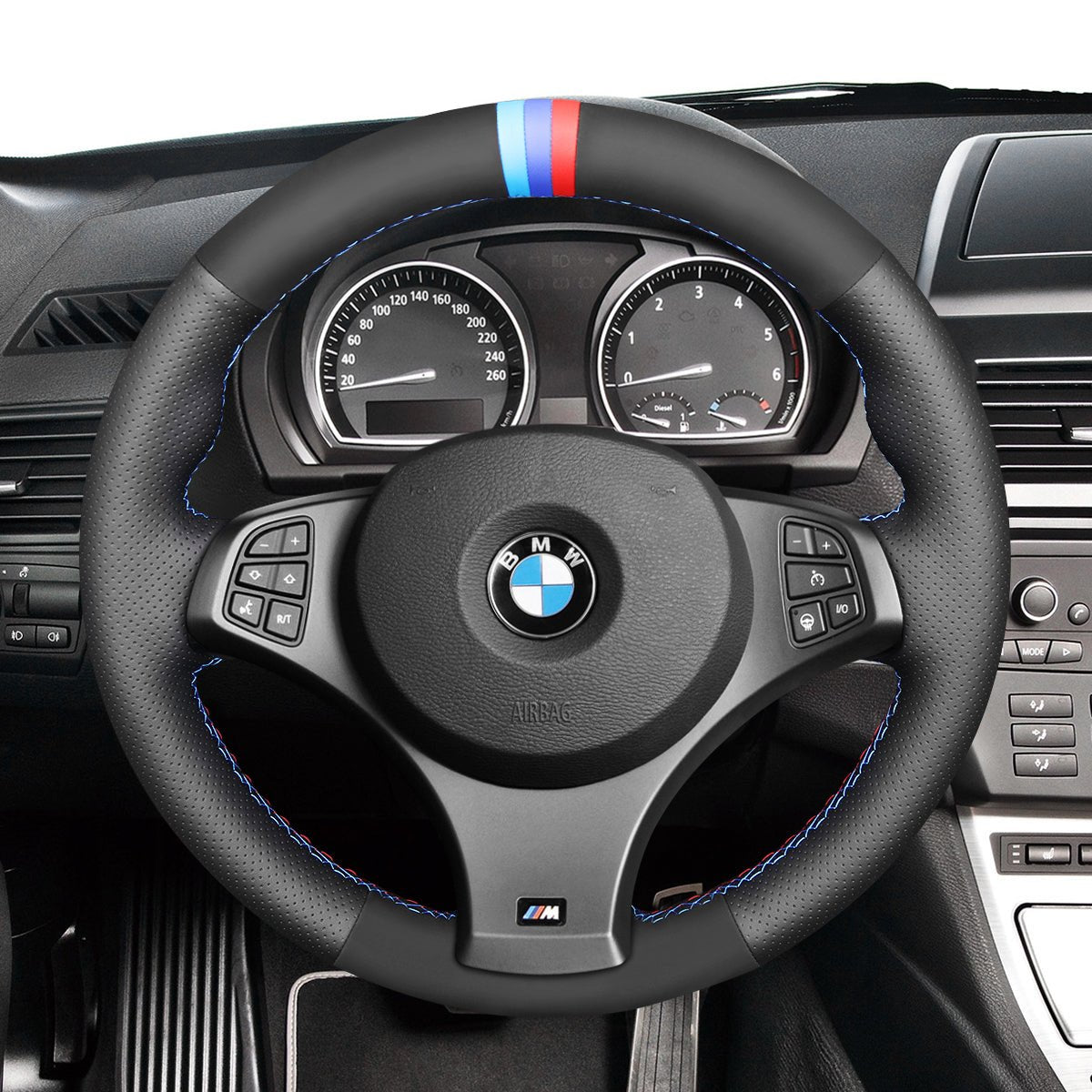 MEWANT Hand Stitch Black Leather Car Steering Wheel Cover for BMW X3 E83 2007 - 2010 - Mewant Cover