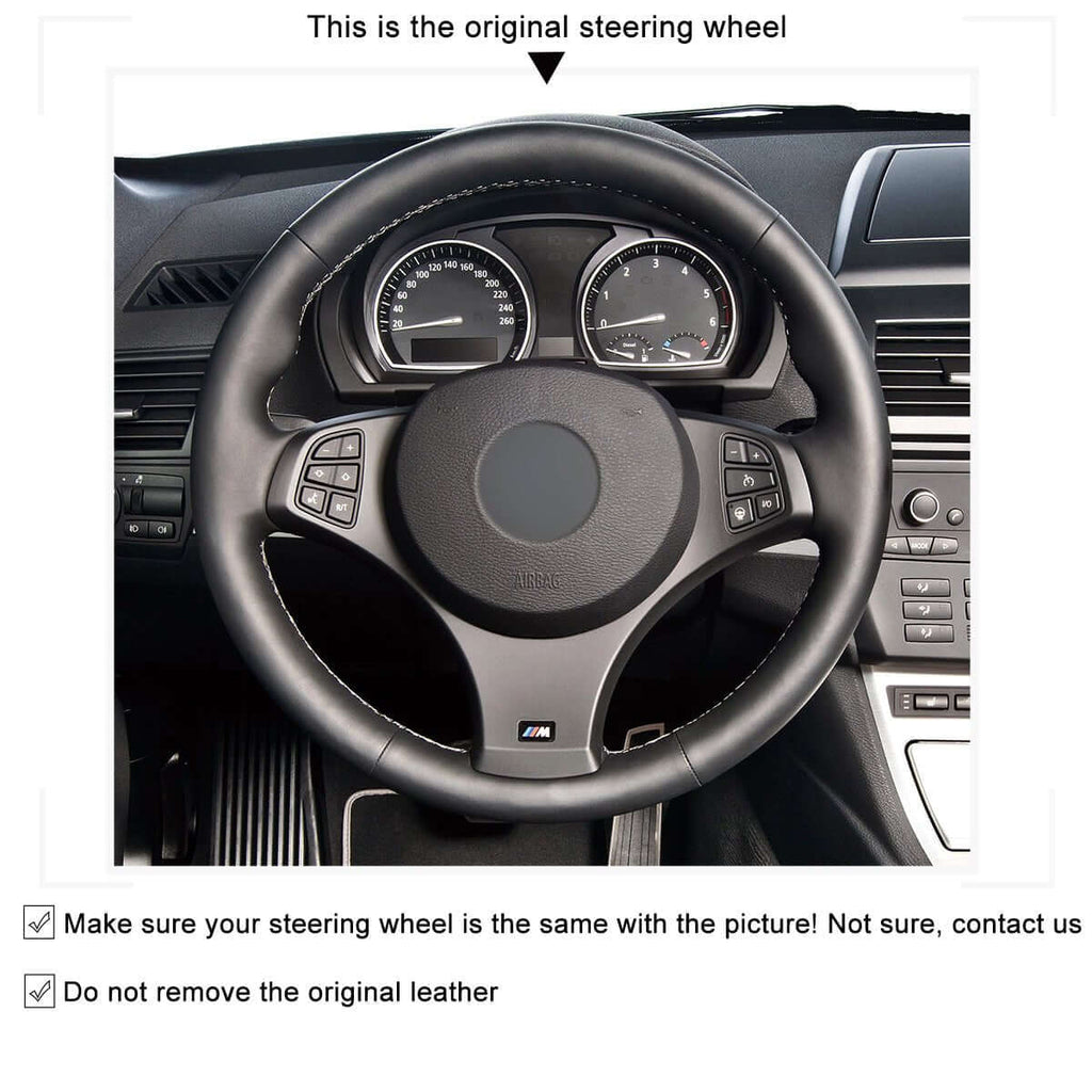 MEWANT Hand Stitch Black Leather Car Steering Wheel Cover for BMW X3 E83 2007 - 2010 - Alcantara, Leather, Carbon Fiber, Easy Install, Non - Slip, Best Steering Wheel Cover