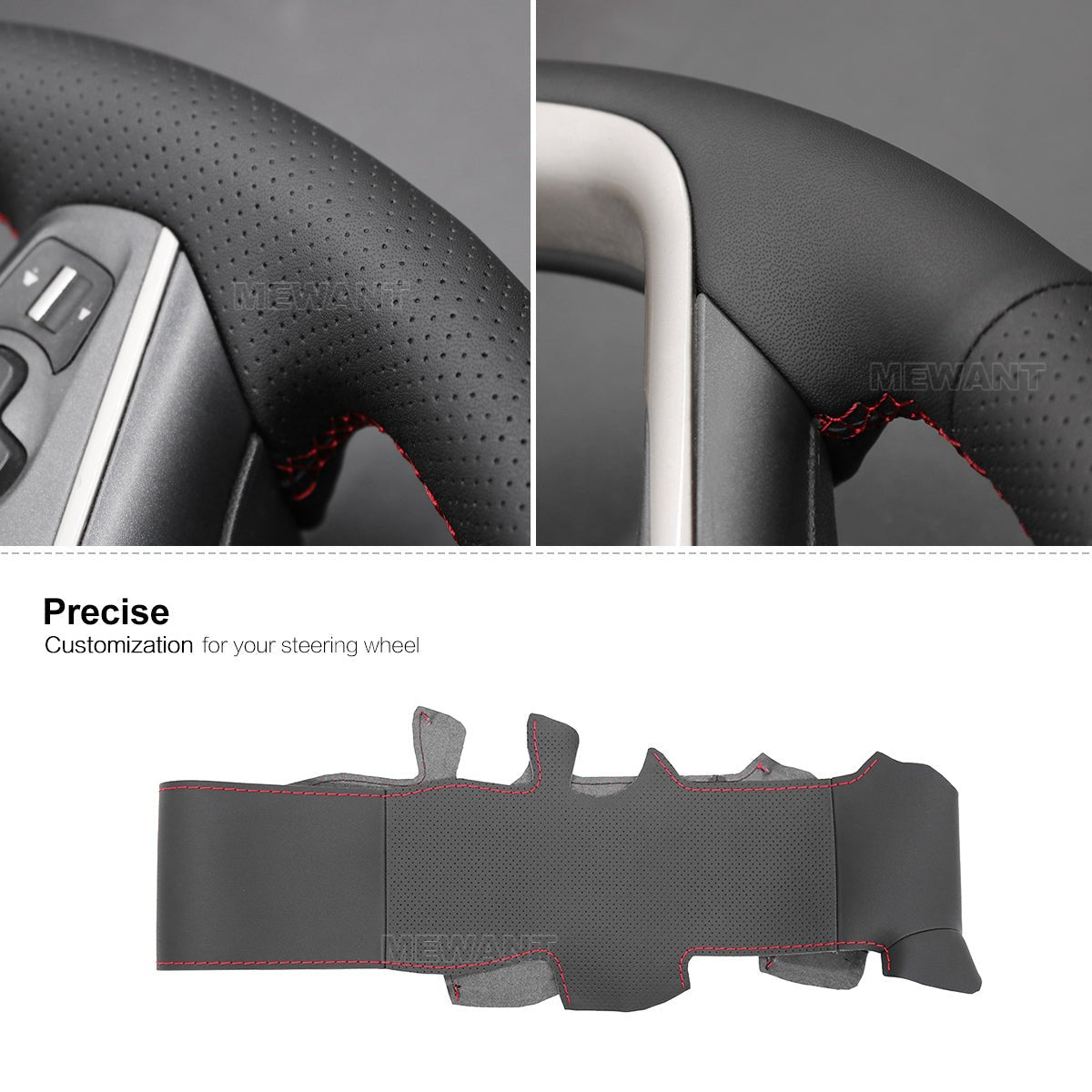 MEWANT Hand Stitch Black Leather Car Steering Wheel Cover for Buick Lacrosse 2010 - 2013 / Regal 2011 - 2013 / for Chevrolet Equinox 2010 - 2016 - Alcantara, Leather, Carbon Fiber, Easy Install, Non - Slip, Best Steering Wheel Cover