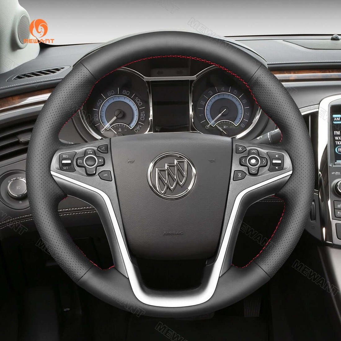 MEWANT Hand Stitch Black Leather Car Steering Wheel Cover for Buick Lacrosse 2010-2013 / Regal 2011-2013 / for Chevrolet Equinox 2010-2016