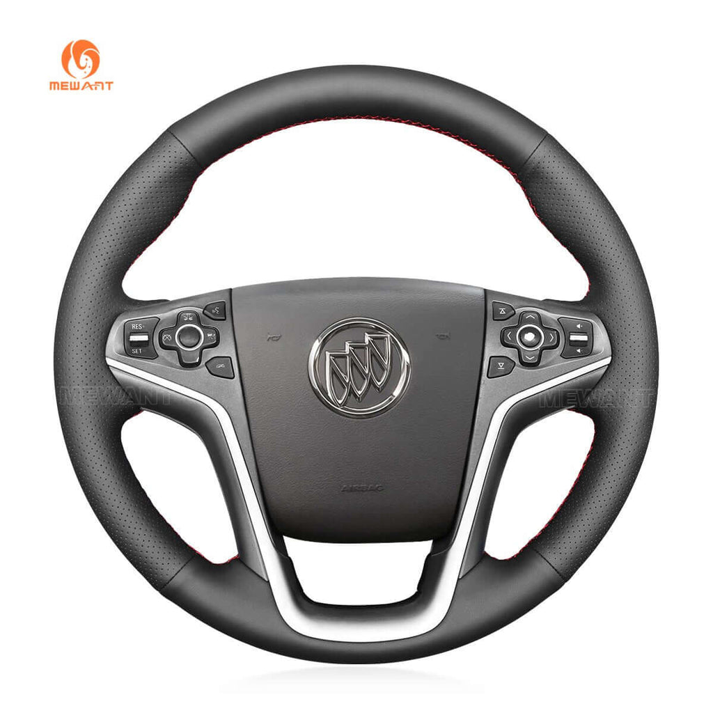 MEWANT Hand Stitch Black Leather Car Steering Wheel Cover for Buick Lacrosse 2010 - 2013 / Regal 2011 - 2013 / for Chevrolet Equinox 2010 - 2016 - Alcantara, Leather, Carbon Fiber, Easy Install, Non - Slip, Best Steering Wheel Cover