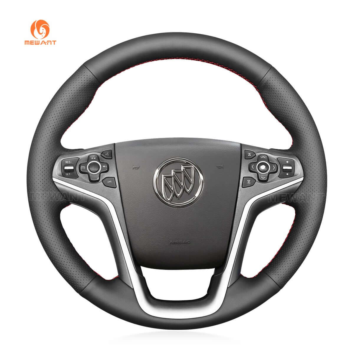 MEWANT Hand Stitch Black Leather Car Steering Wheel Cover for Buick Lacrosse 2010 - 2013 / Regal 2011 - 2013 / for Chevrolet Equinox 2010 - 2016 - Alcantara, Leather, Carbon Fiber, Easy Install, Non - Slip, Best Steering Wheel Cover