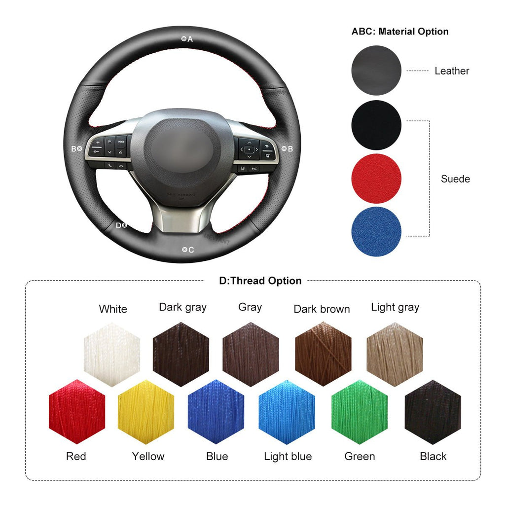 MEWANT Hand Stitch Black Leather Car Steering Wheel Cover for Lexus ES300h ES350 2016 - 2018 - Alcantara, Leather, Carbon Fiber, Easy Install, Non - Slip, Best Steering Wheel Cover